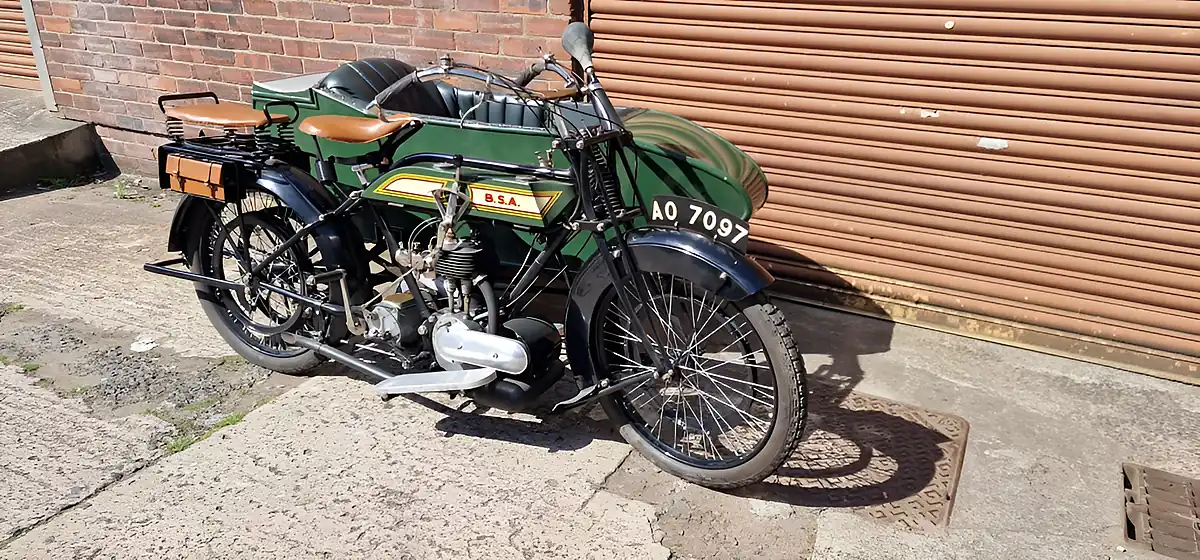 Used 1921 Bsa Model K With Sidecar - Front View