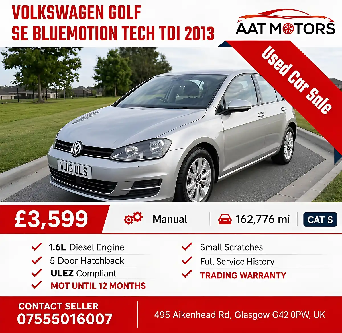 Used 2013 Volkswagen Golf Se Bluemotion Tech Silver - Front View