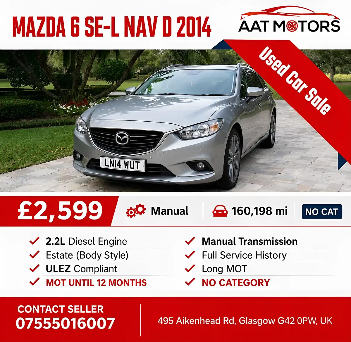 Used 2014 Mazda 6 Se-L Nav Silver - Front View