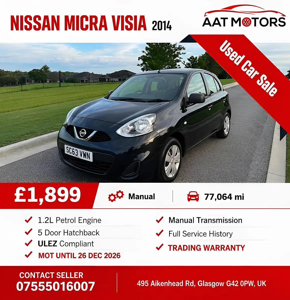 Used 2014 Nissan Micra Visia Black - Front View