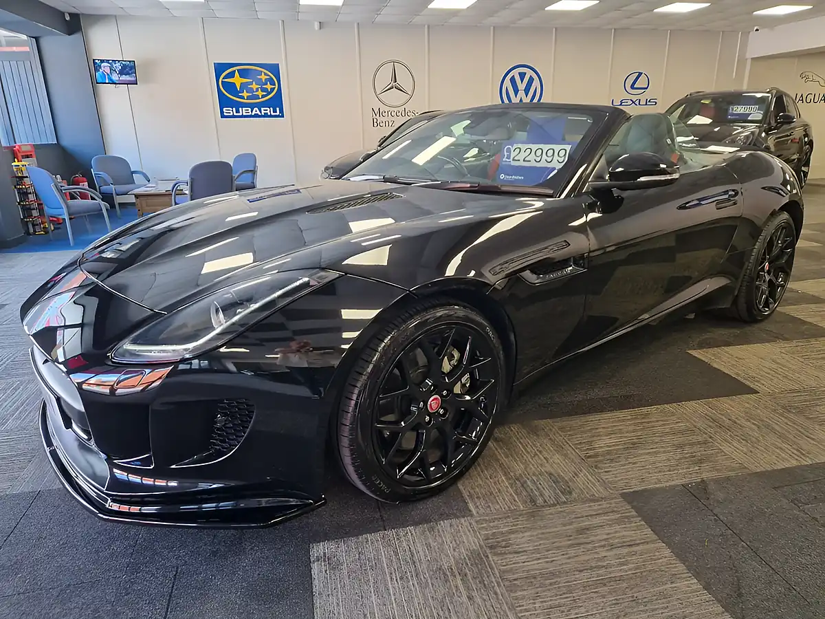 Used 2015 Jaguar F-Type Convertible Sanrorini Black Metallic - Front View