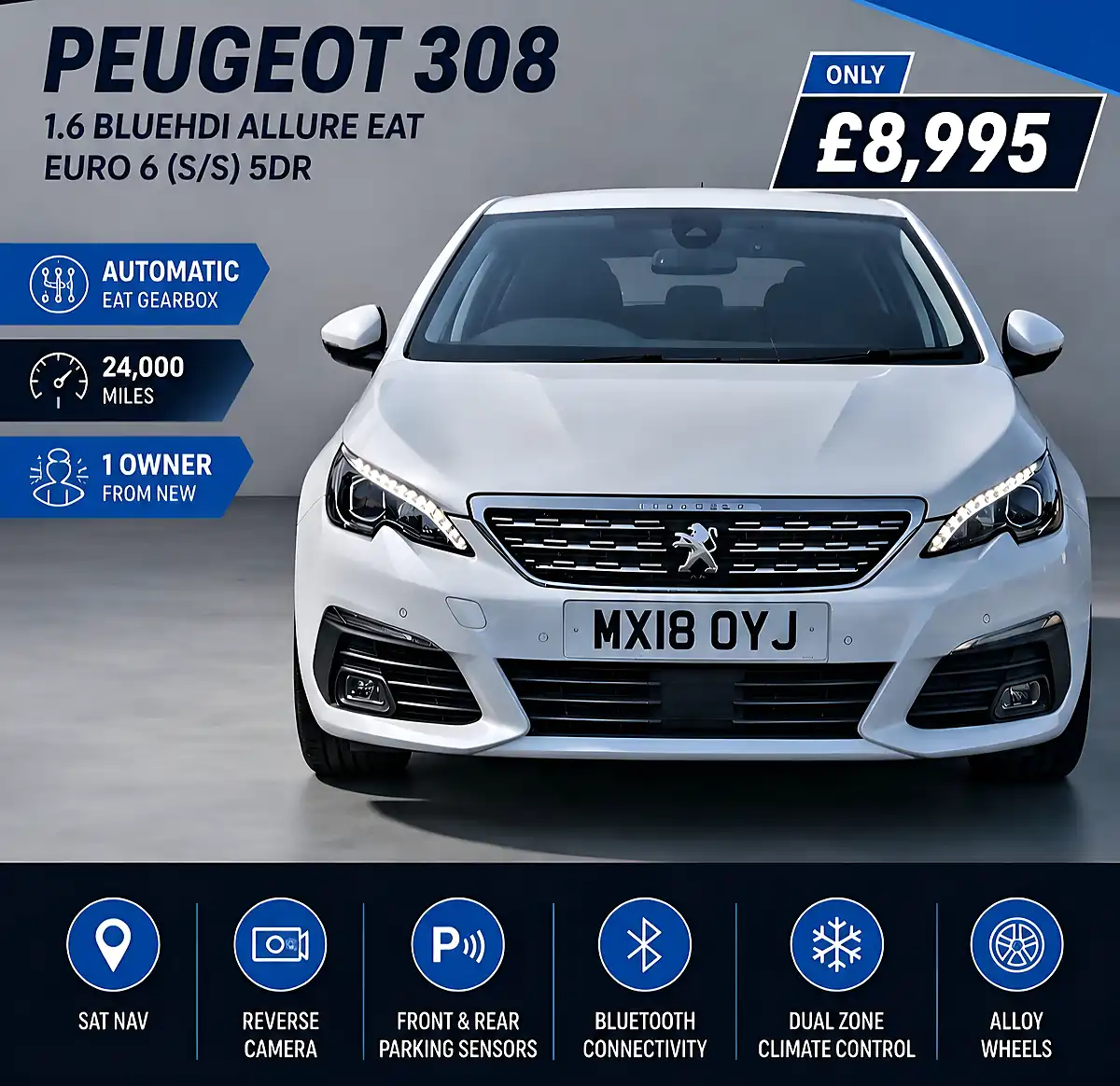 Used 2018 Peugeot 308 Allure Candy White - Front View