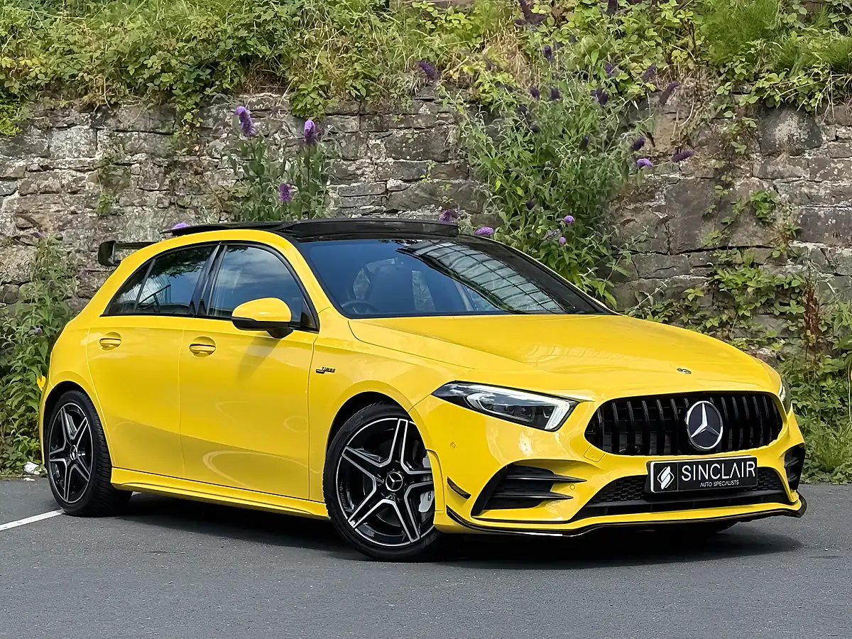 Used 2019 Mercedes-Benz a Class Premium Plus Yellow - Front View
