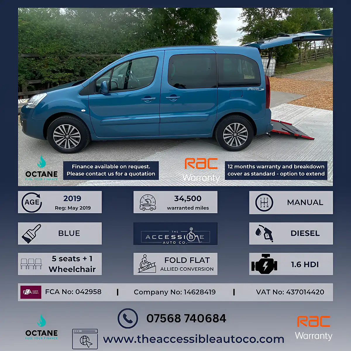Used 2019 Peugeot Partner Tepee Active Blue - Front View