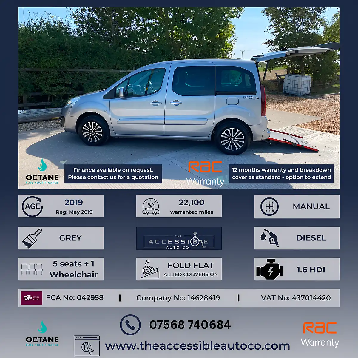 Used 2019 Peugeot Partner Tepee Active Horizon RS Grey - Front View