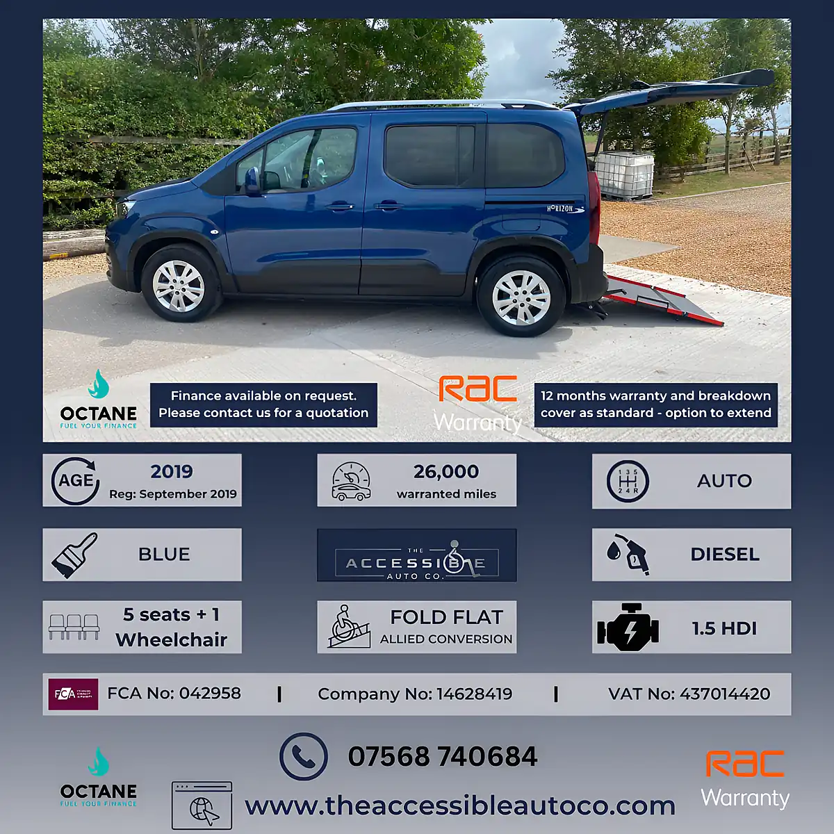 Used 2019 Peugeot Rifter Allure Horizon RS Blue - Front View