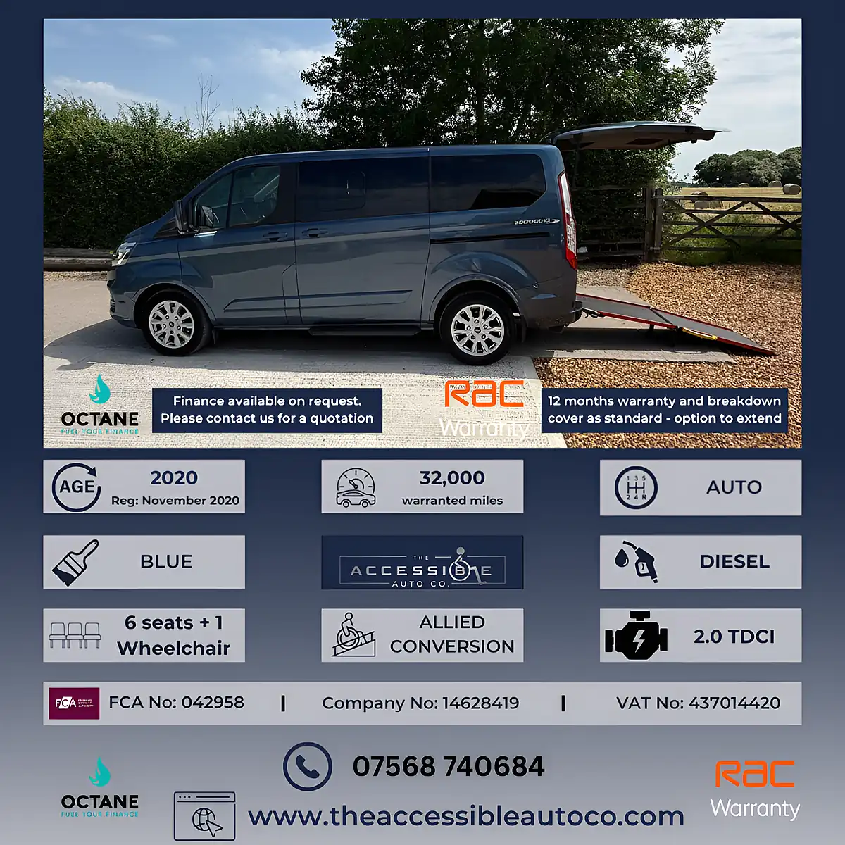 Used 2020 Ford Tourneo Custom Titanium Blue - Front View