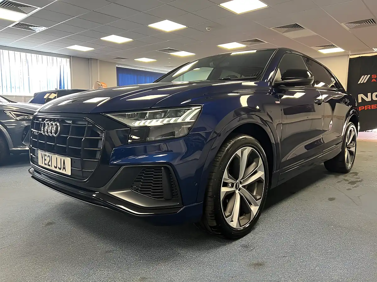 Used 2021 Audi Q8 Black Edition Navarra Blue- Metallic - Front View
