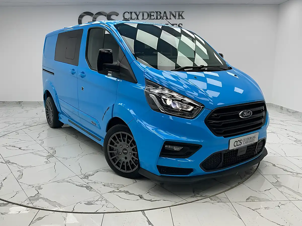 Used 2021 Ford Transit Custom Limited Crew Van Double Cab Chrome Blue - Front View
