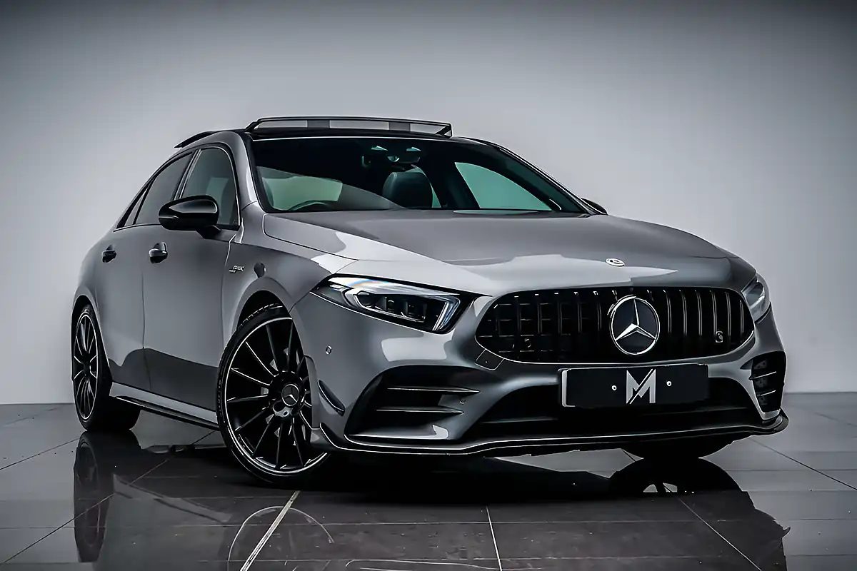 Used 2021 Mercedes A35 AMG Premium Plus Mountain Grey - Front View