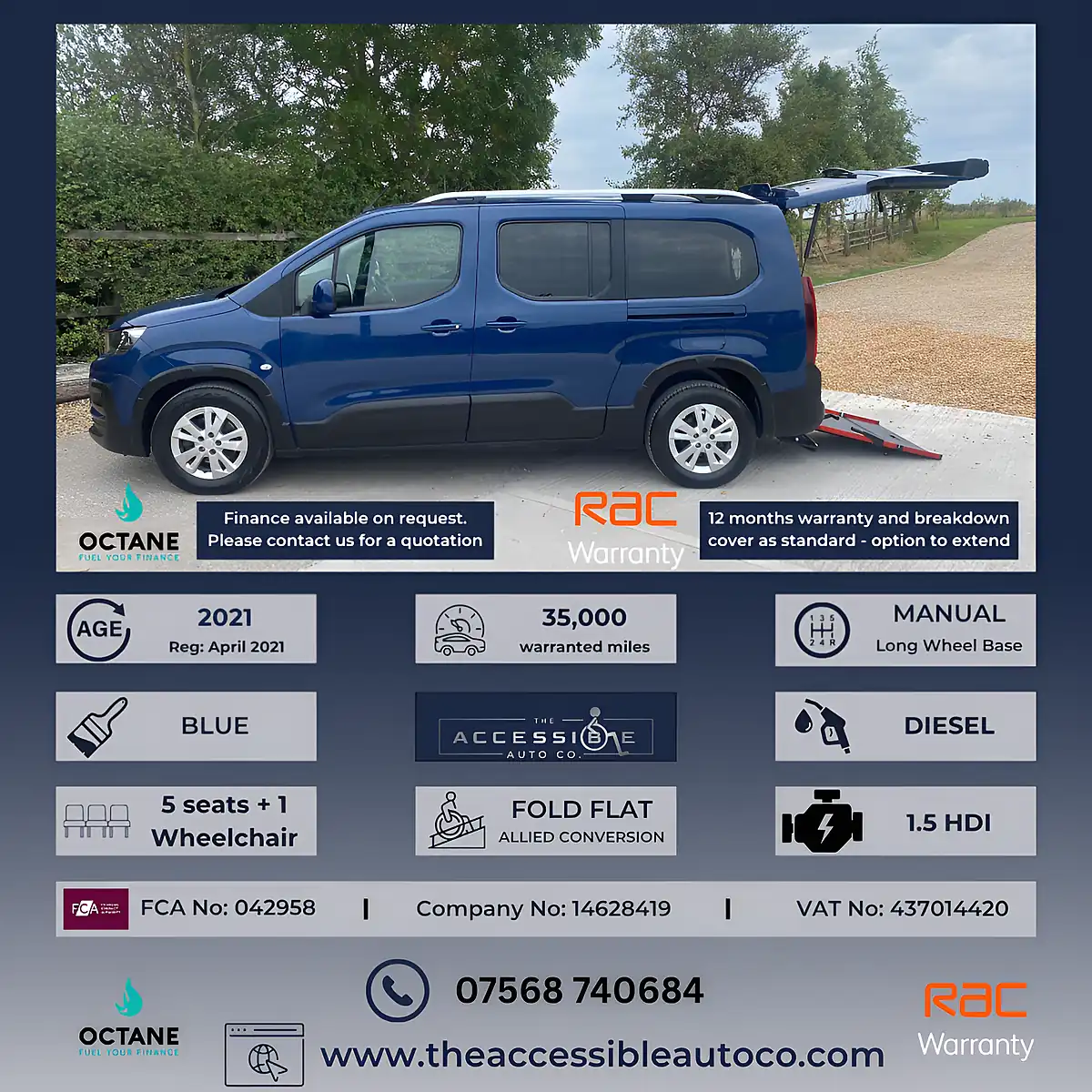 Used 2021 Peugeot Rifter Active Blue - Front View