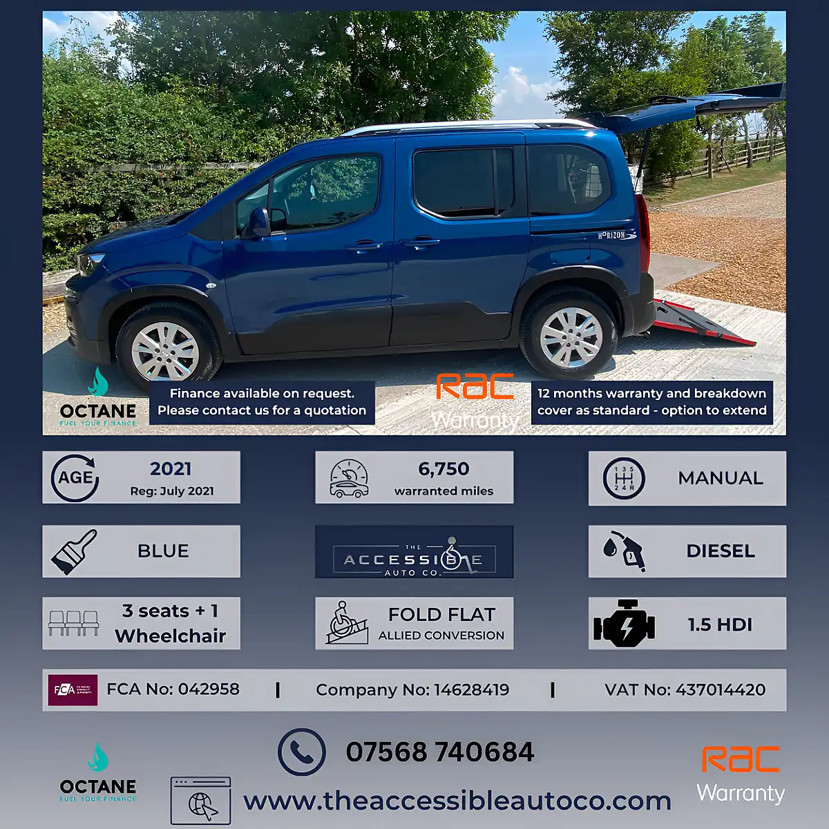 Used 2021 Peugeot Rifter Allure Blue - Front View