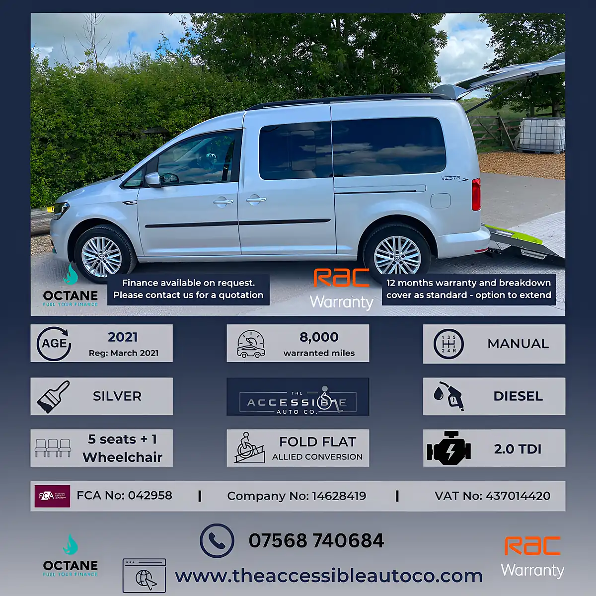 Used 2021 Volkswagen Caddy Maxi Life Silver - Front View