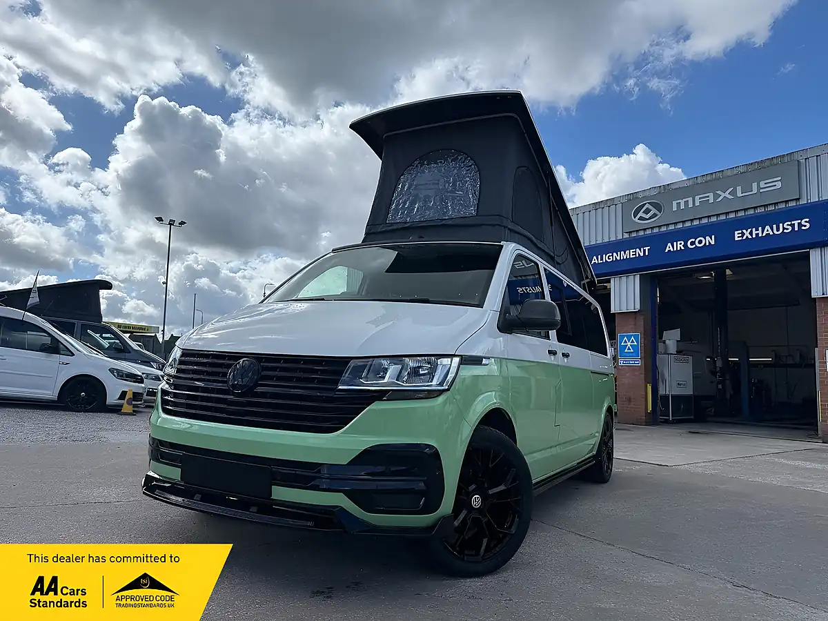 Used 2021 Volkswagen Transporter T28 Camper Lwb White / Sage Green - Front View