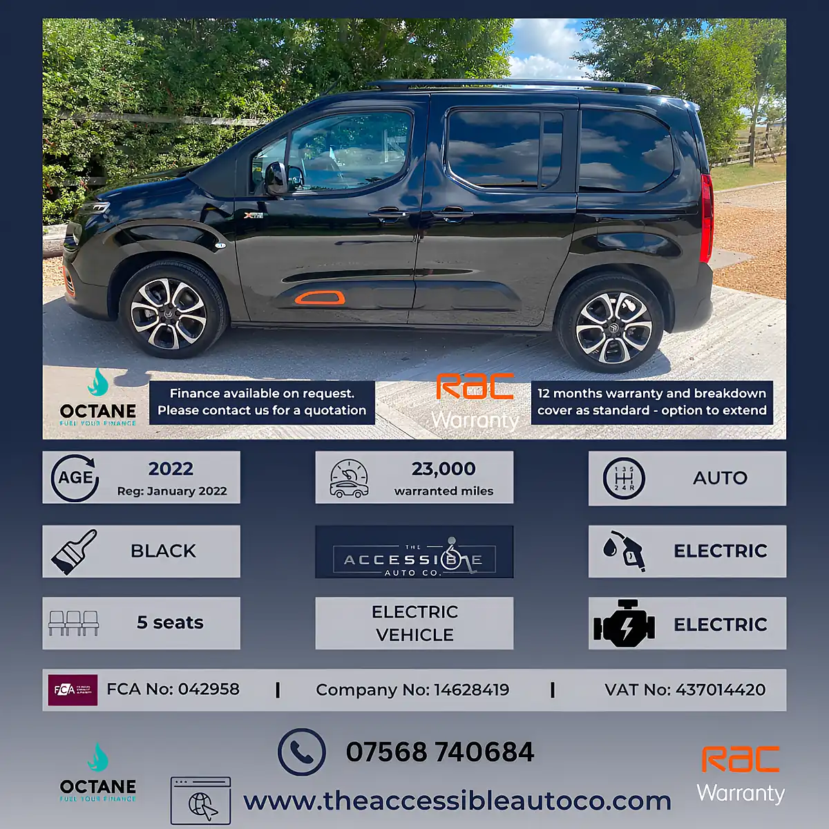 Used 2022 Citroen E-Berlingo Flair Xtr M Black - Front View