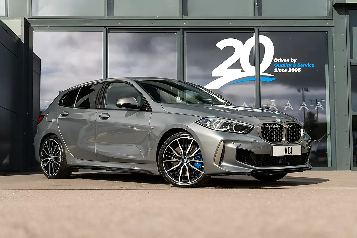 Used 2023 BMW 1 Series M135i Skyscraper Grey Metallic - Front View