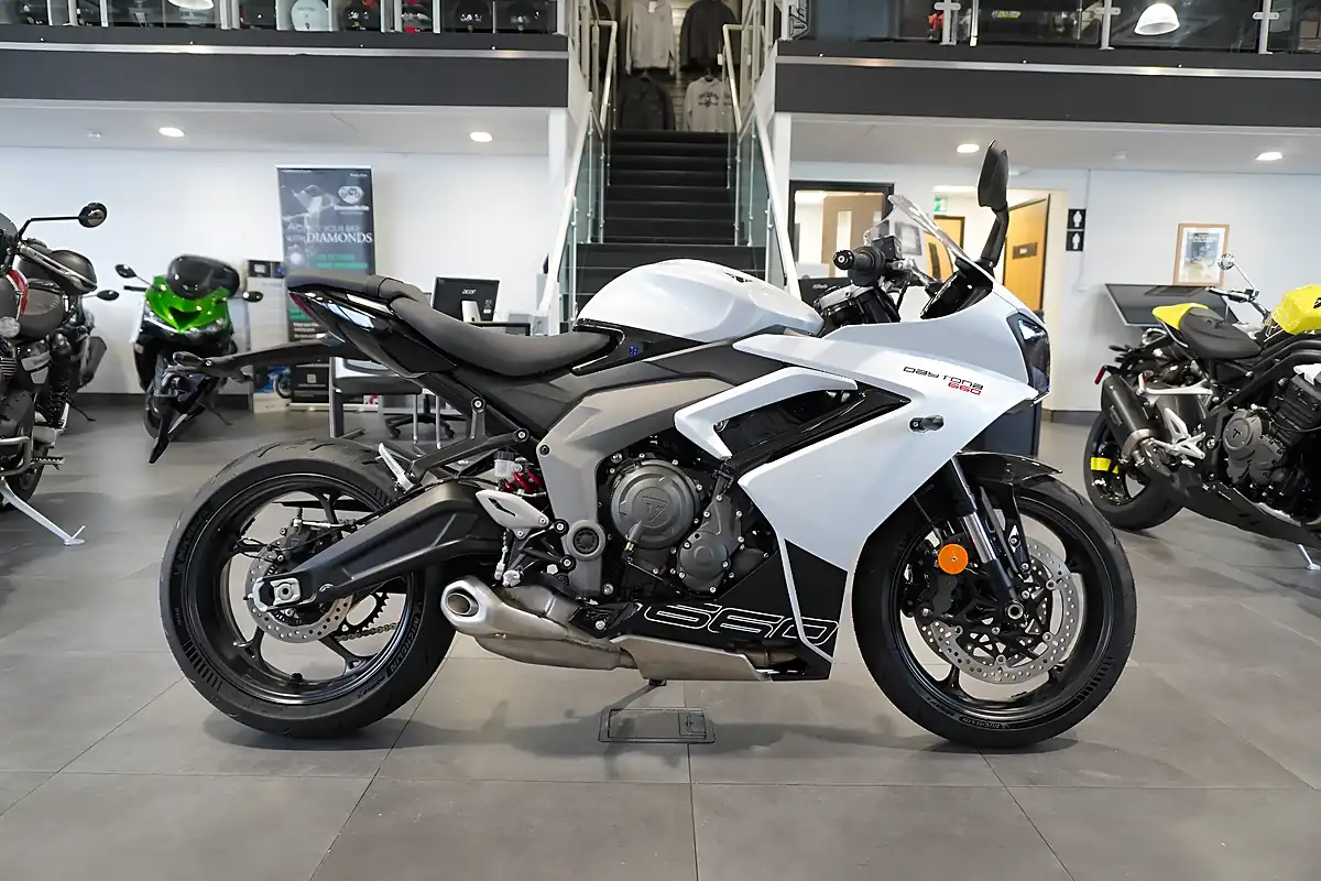 Used 2025 Triumph Daytona 660 Snowdonia White - Front View