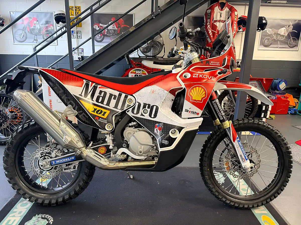 Used 2026 Kove 450 Rally Dirty Marlborough Dirty Marlborough Matt - Front View
