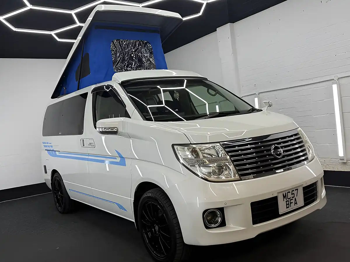 Used 2026 Nissan Elgrand Campervan Side Conversion Pop Top Roof White - Front View