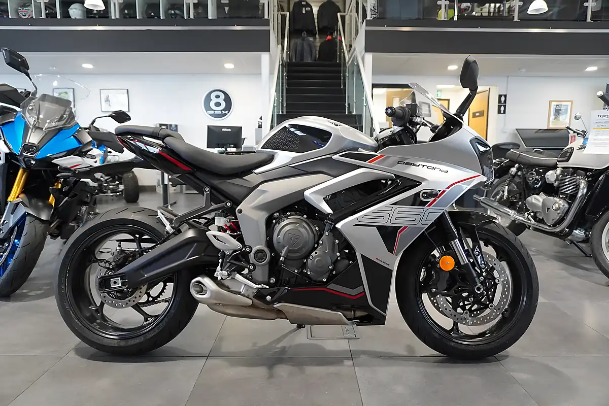 Used 2026 Triumph Daytona 660 Aluminium Silver/ Black - Front View