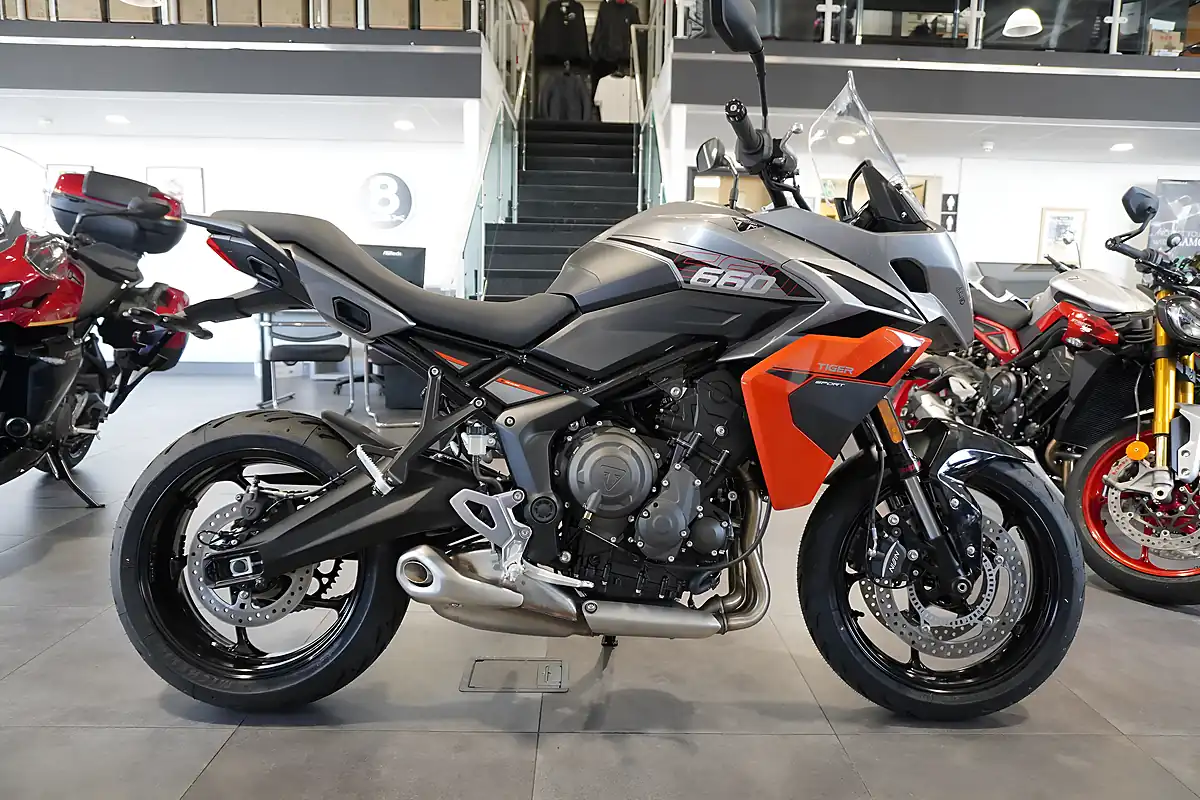 Used 2026 Triumph Tiger Sport 660 Silver Ice/Orange - Front View
